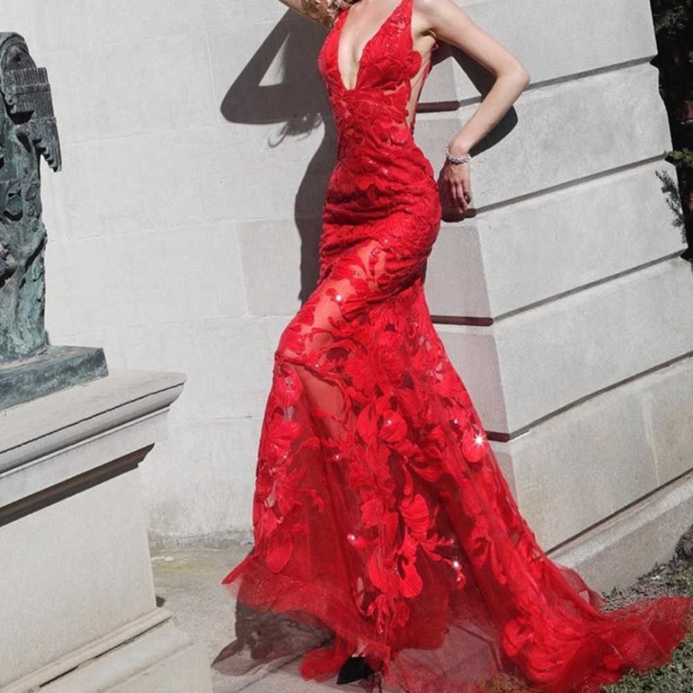 Jovani 60283 | Sequined Deep V-Neck Trumpet Dress